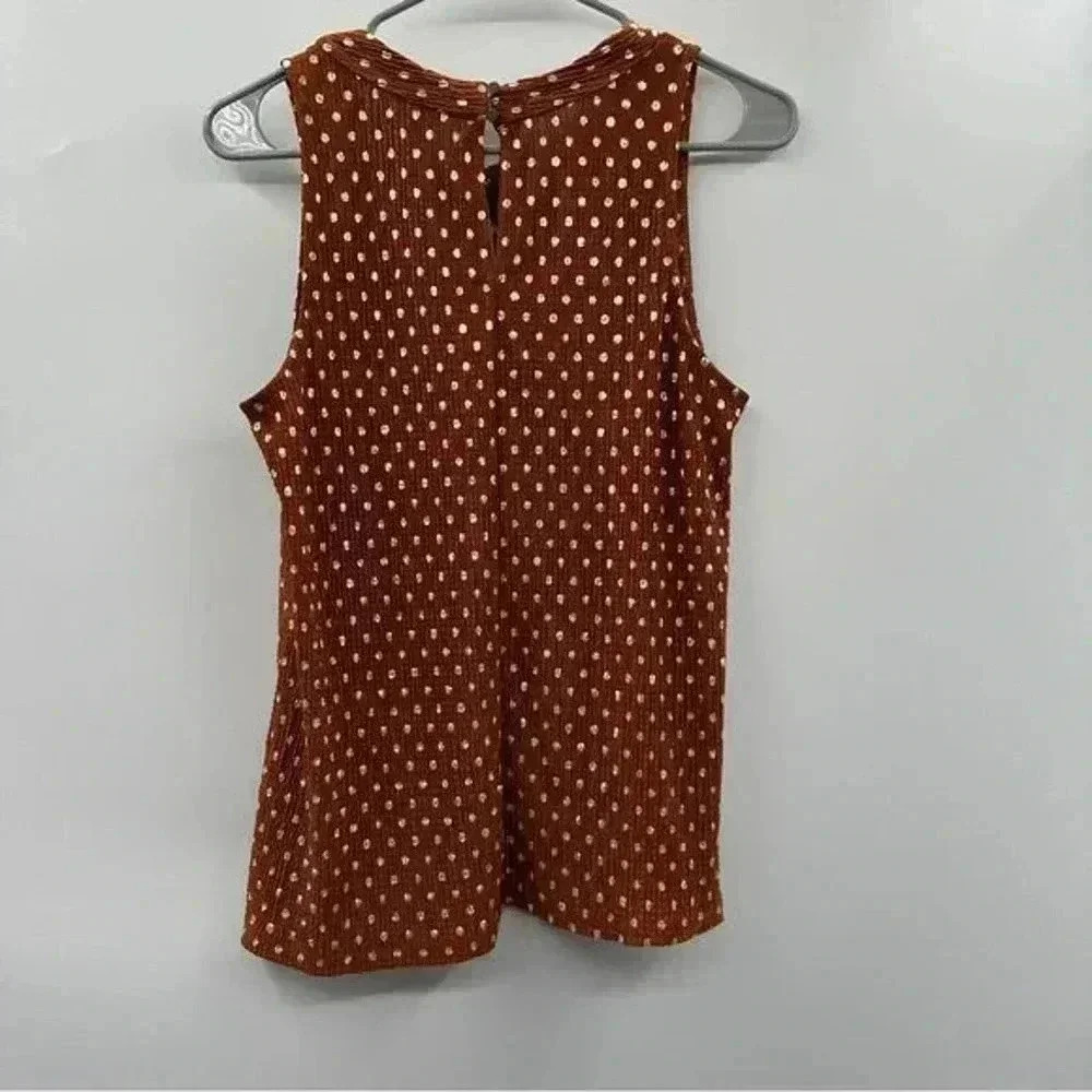 Anthropologie Metallic Brown & Silver Polka Dot Print Sleeveless Top - Picture 5 of 9